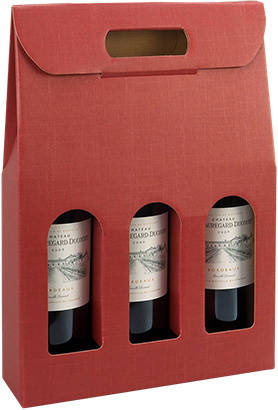 Bordowe pudełko z okienkami – na 3 butelki